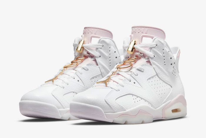 新款Air Jordan 6 WMNS “Gold Hoops”女性专属白粉配色篮球鞋曝光图片