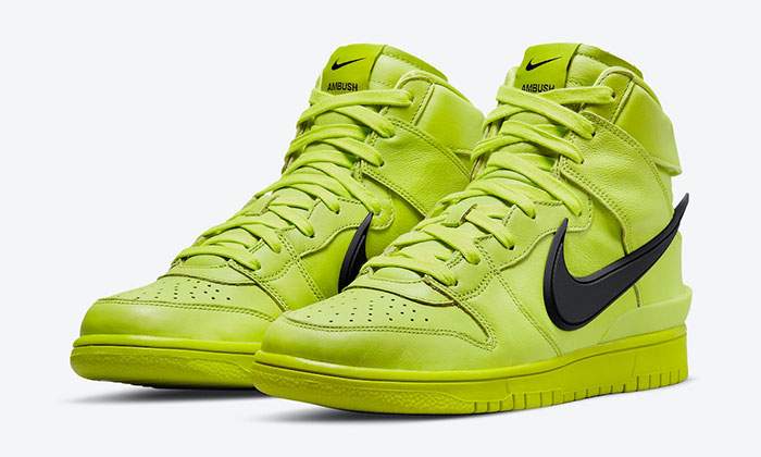 全新AMBUSH和Nike Dunk High「Flash Lime」配色联名鞋7月底发售图片