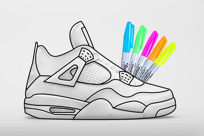全新Air Jordan 4 GS “DIY”黑白涂鸦配色篮球鞋曝光图片8